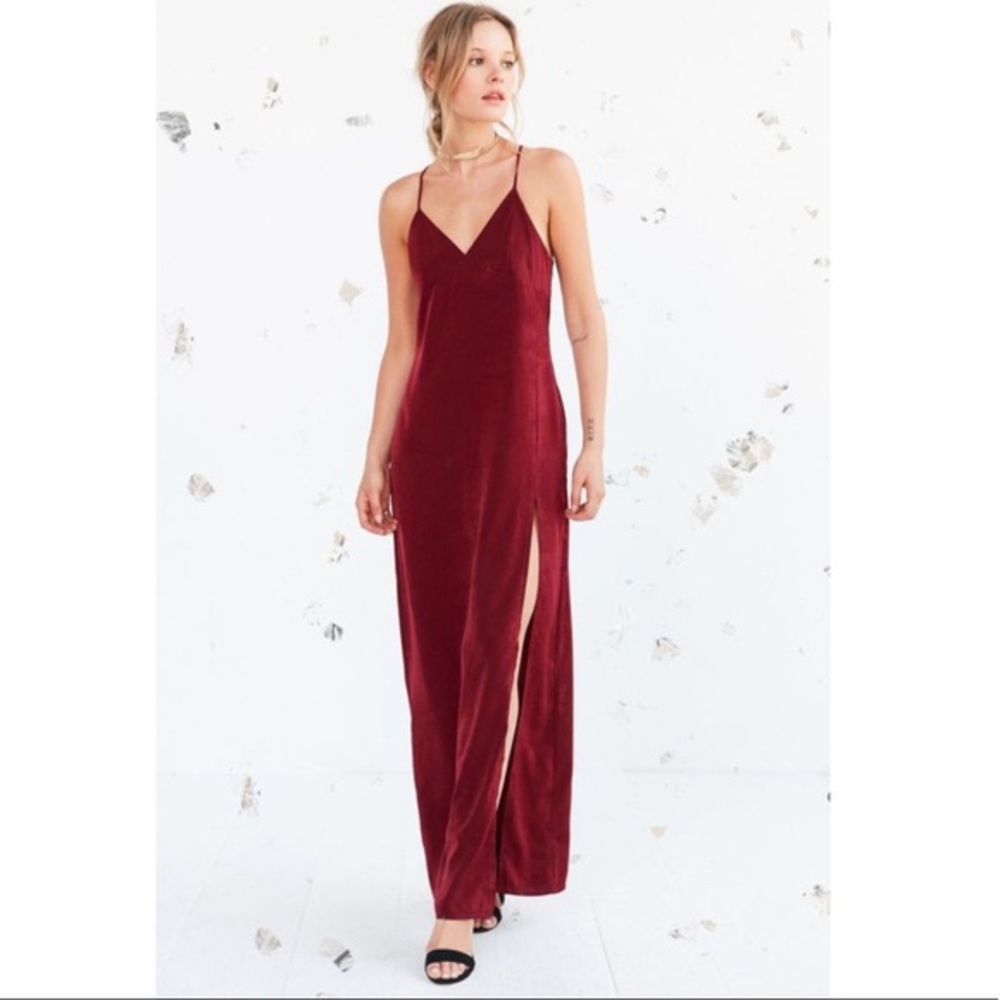 Silence + Noise red Satin Empire Maxi Slip Dress